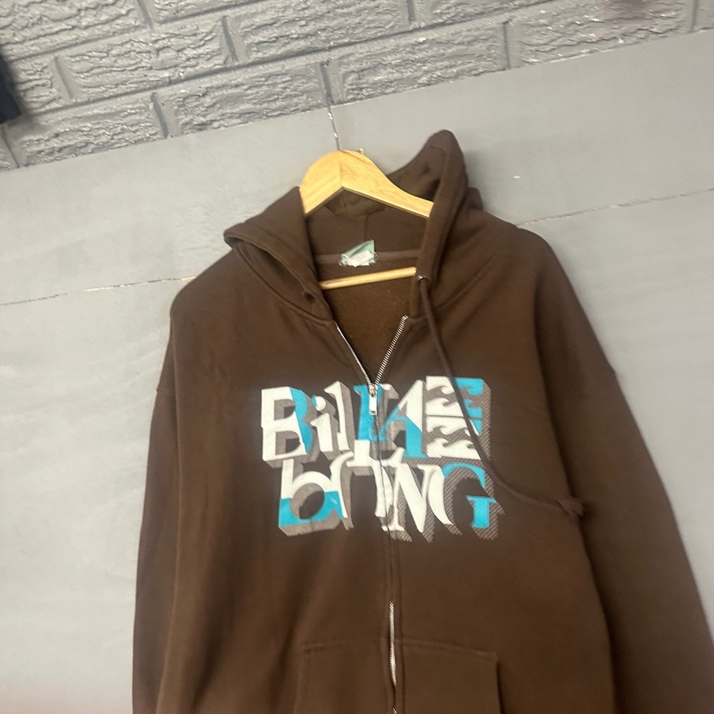 Billabong Brown Zip Up Hoodie Sweatshirt Large Logo Graphic XL